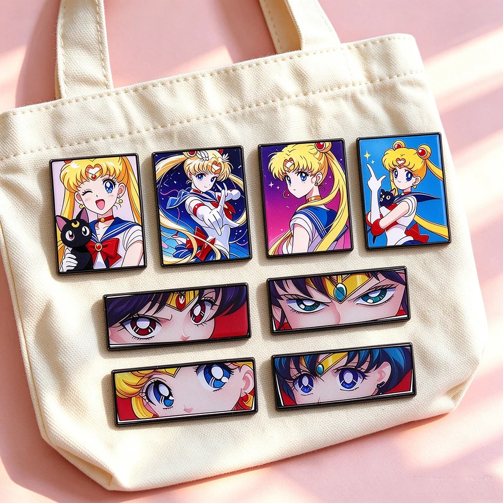 4/8Pcs Cute Magic Girl's Enamel Pins Set Anime Character Brooch Cartoon Tsukino Usagi Luna Cat Lapel Badge Backpack Jewelry Gift