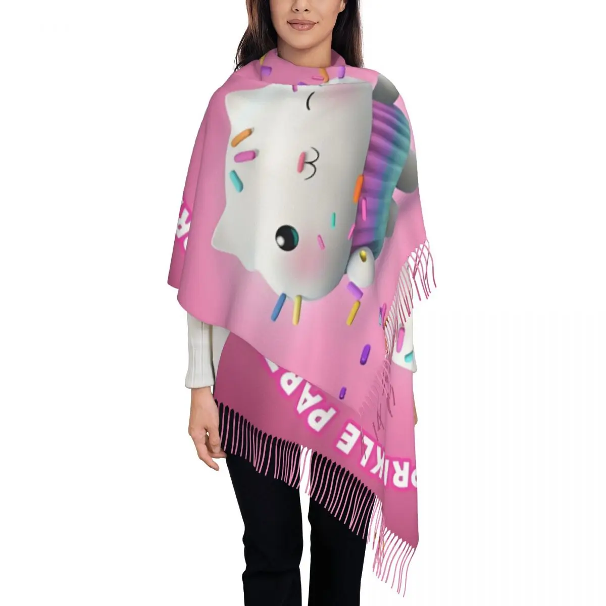 

Женский шарф с кисточками из мультфильма, мягкие шали для кукольного домика Gabbys, женские зимне-осенние шарфы