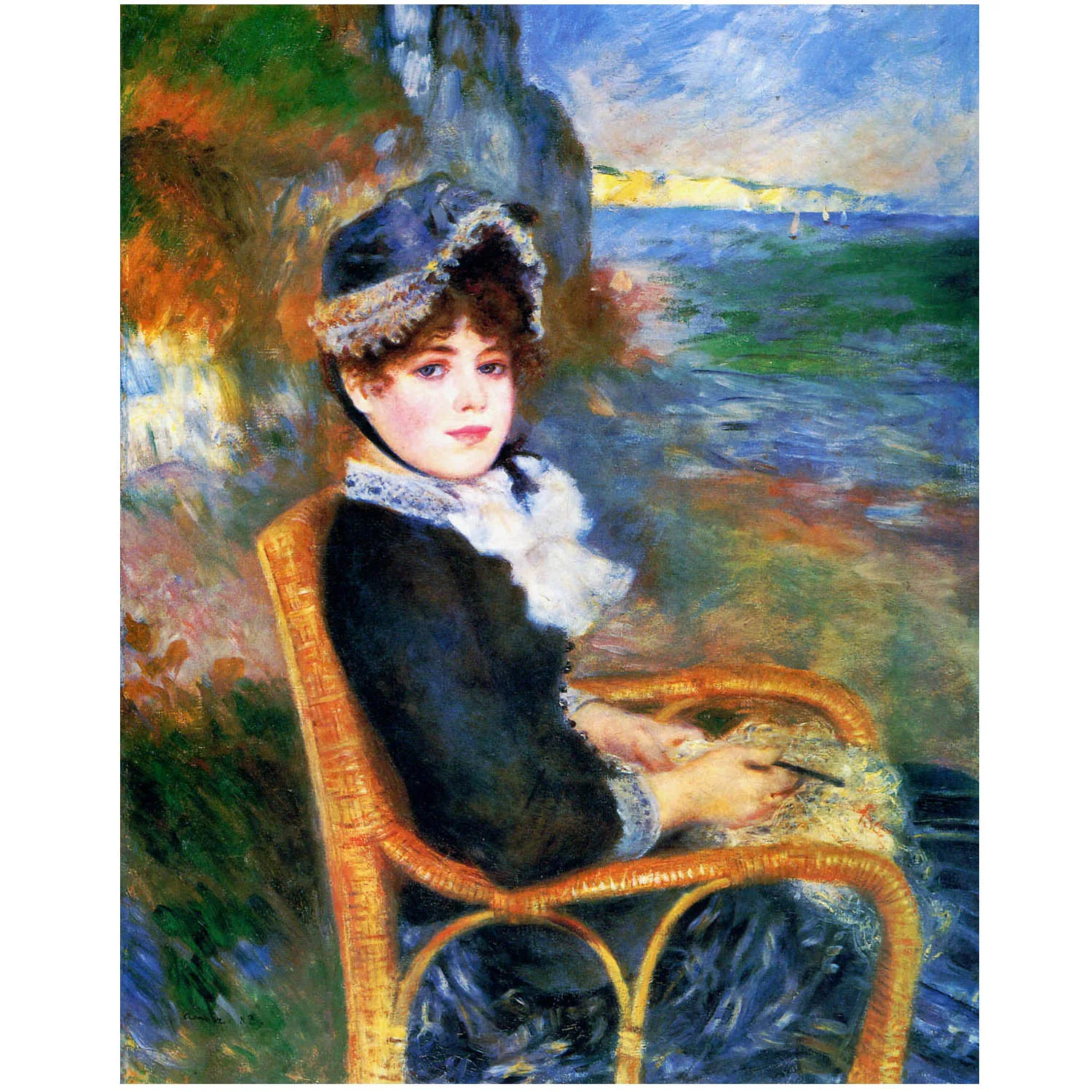 

Hand painted high quality reproduction of By the Seashore by Pierre-Auguste Renoir Custom portrait painting on canvas