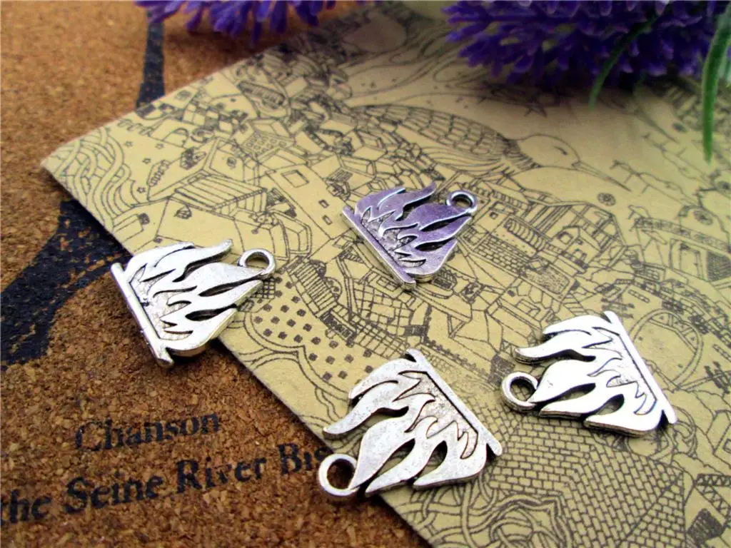 

60pcs-- 16x19mm Blaze Fire Flame Charms For Jewelry Making DIY Findings Antique Silver Color Alloy Pendants