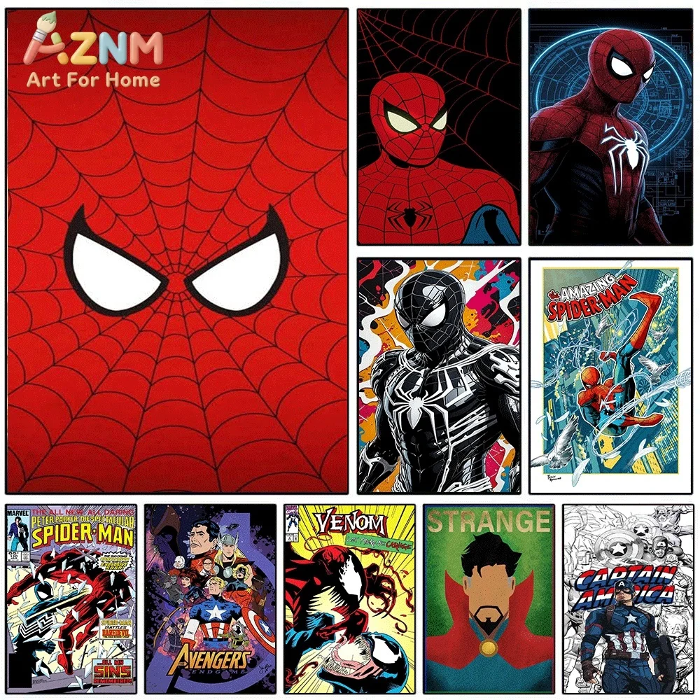 Póster de Lona de Superhéroes de Marvel: Spiderman, Venom, Doctor Strange, Capitán América, para Decoración de Pared en Hogar, Dormitorio, Sala de Estar