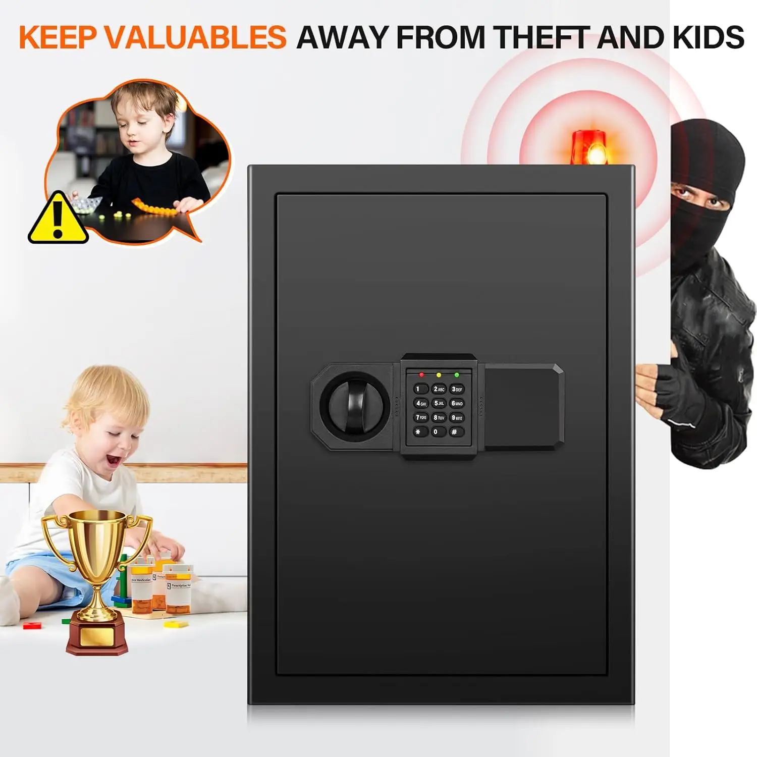 3.5 Cubic Large Fireproof Safes for Home Use, Anti-theft Safe Box with Alarm System, Removable Shelf and Mute Function, Digital