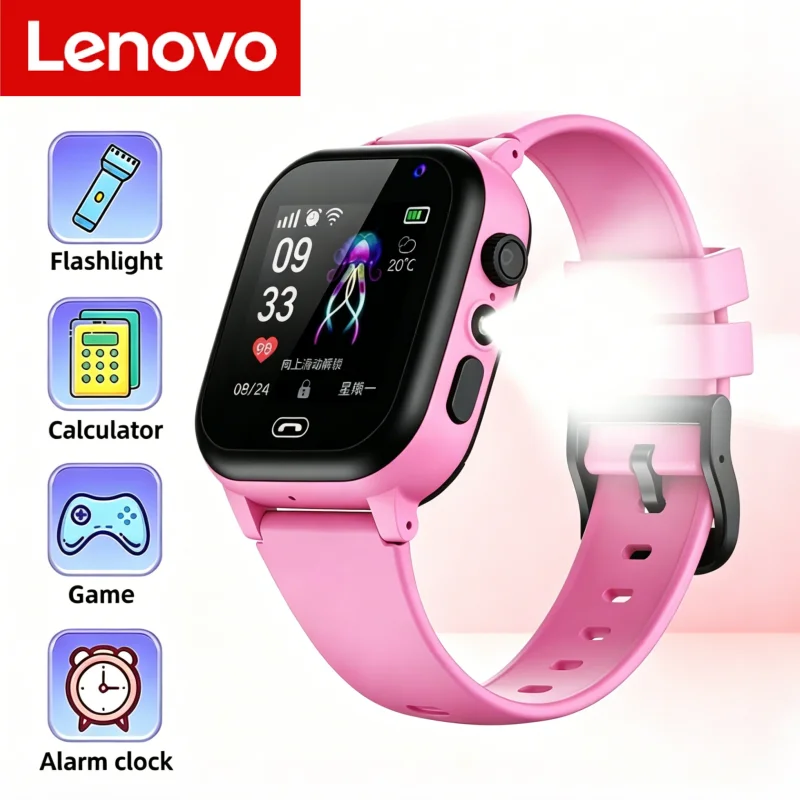 Lenovo Kids Smart Watch 4G SIM Multifunctional Waterproof SOS GPS Location Camera Call Sim Card Child Gifts Sports Digital Watch