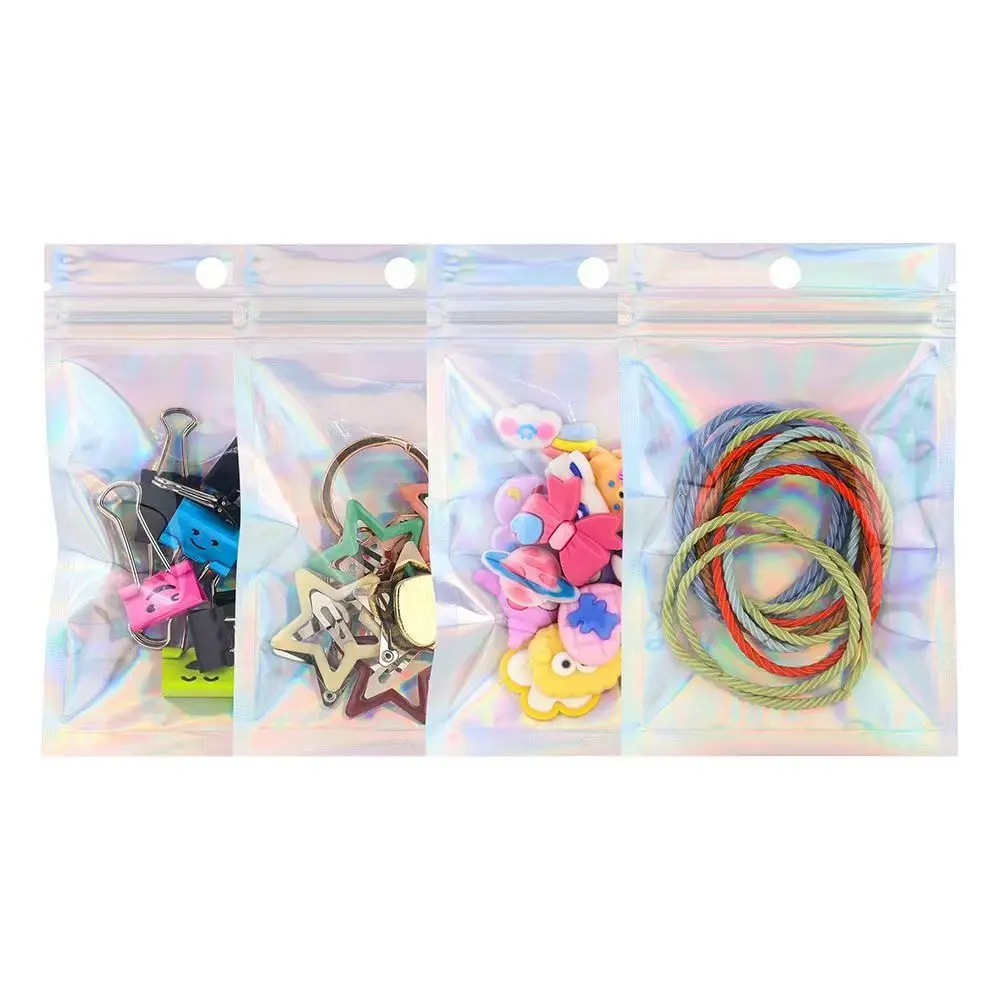 

Glossy Laser Holographic 50-Pack Colorful Laser Slide-Zip Self-Sealing Bags, High-Quality Holographic Sealing Bags, Badge Packaging Bags, Bracelet and Jewelry Sorting Bags
