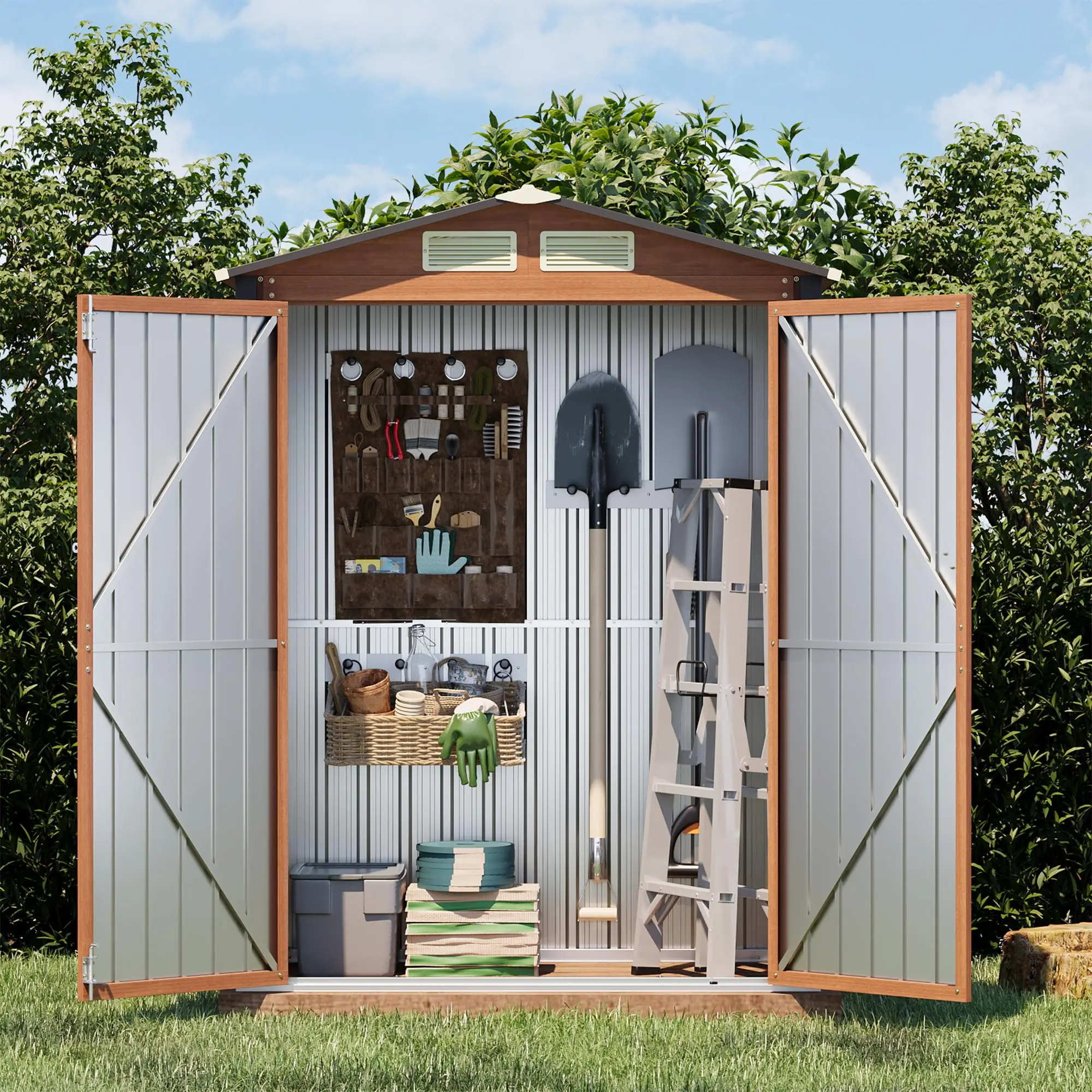 5x3 FT Outdoor Storage Shed, Small Garden Tool Metal Shed for Outside Patio | Updated Frame Structure & Lockable Doors