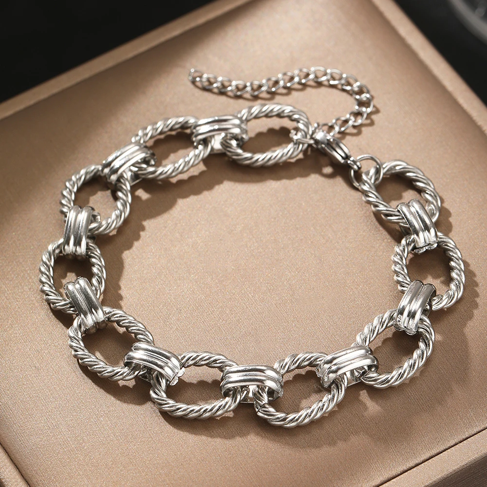 Stainless Steel Bracelets Minimalist Design Sense O Thick Chain Atmospheric Bracelet For Women Jewelry Banquet Gifts New Trendy