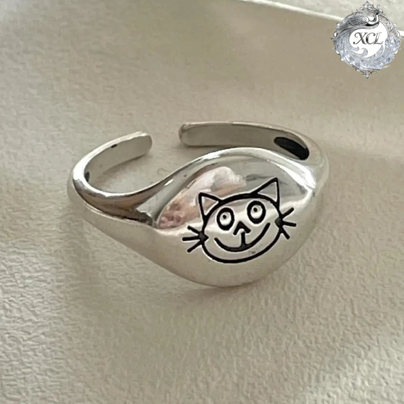 

XCL 100% S925 Sterling Silver Adjustable Cat Open Ring Punk Style Statement Jewelry for Women Party Wear