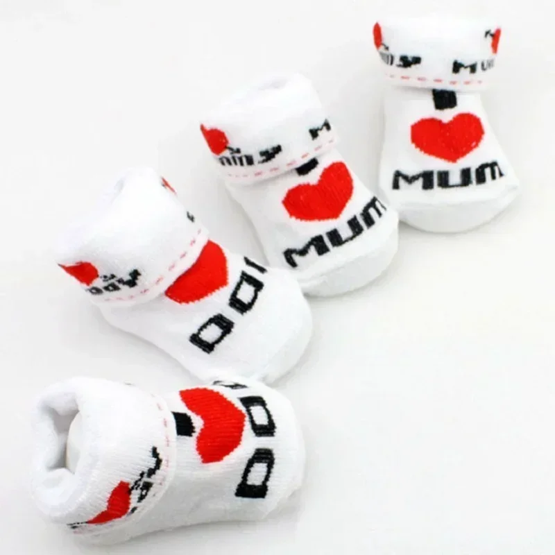 1Pair Newborn Baby Infant Boys Girl Cotton Slip-resistant Floor Socks Love Mom/Dad Pattern Suitable 0~6 Months Toddler