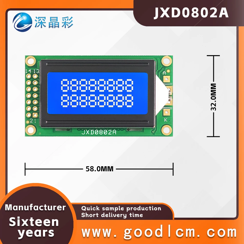 Parallel 0802 small-sized character dot matrix screen JXD0802A STN Blue Negative High brightness clearness language LCMmodule
