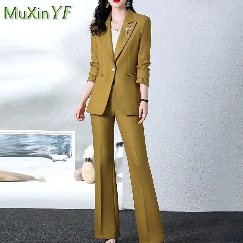 2022 Autumn New Fashion Suit Professional Wear Women\'s Korean Elegant Blazers Blouse Jacket + High Waist Pants Two Piece Set