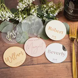 50pcs Personalized Name Shower Baby Baptism Tag Engraved Acrylic Round Circle Wedding Table Party Decoration Custome Gift Favors