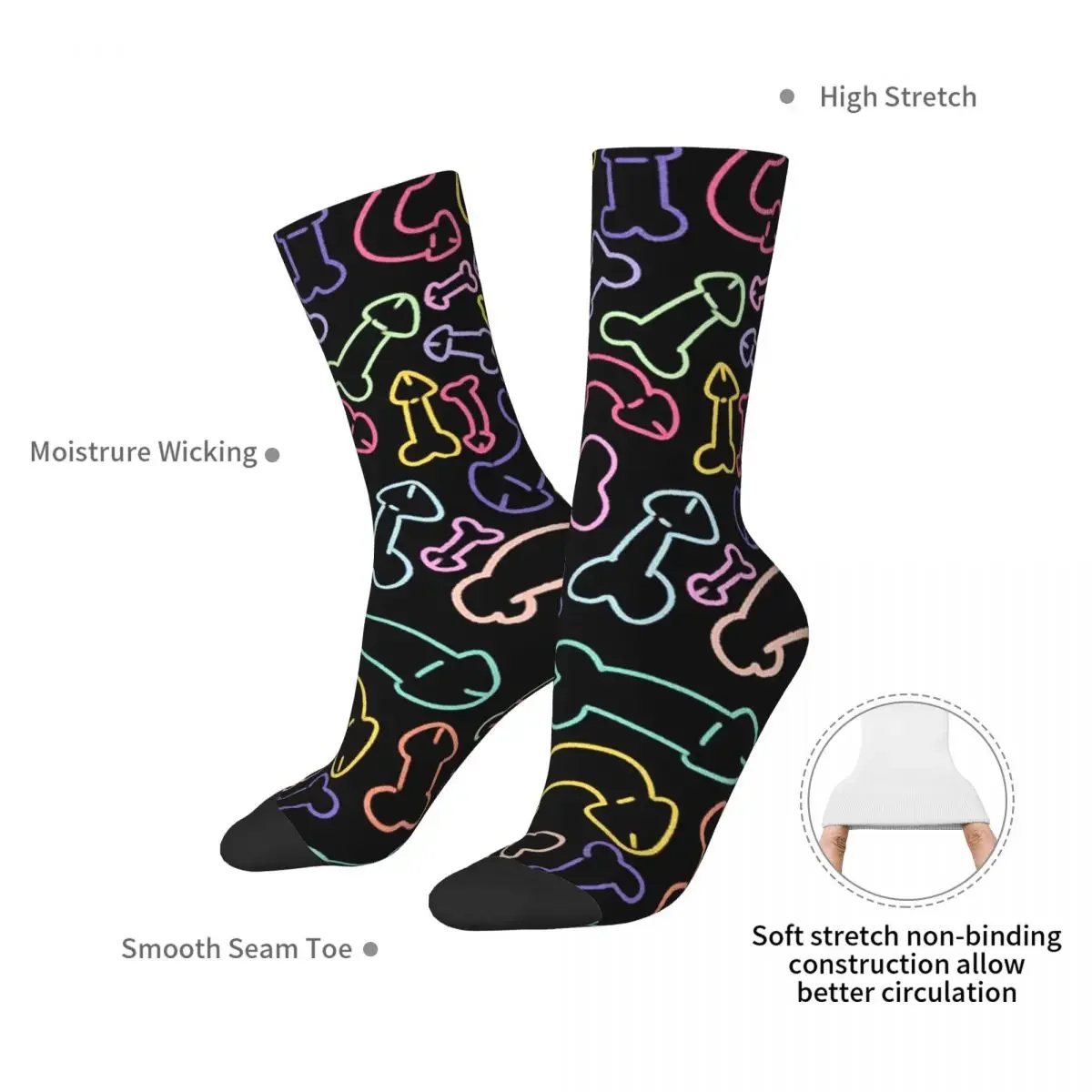 PASTEL PENIS PATTERN MASK BLACK Socks Harajuku Sweat Absorbing Stockings All Season Long Socks for Man Woman's Birthday Present