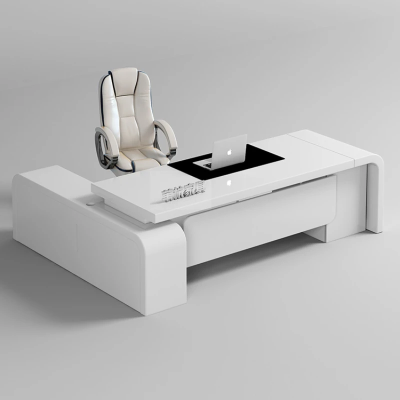 

President's desk, simple and modern, white supervisor's desk, manager's large pantai, desk, desk and chair combination