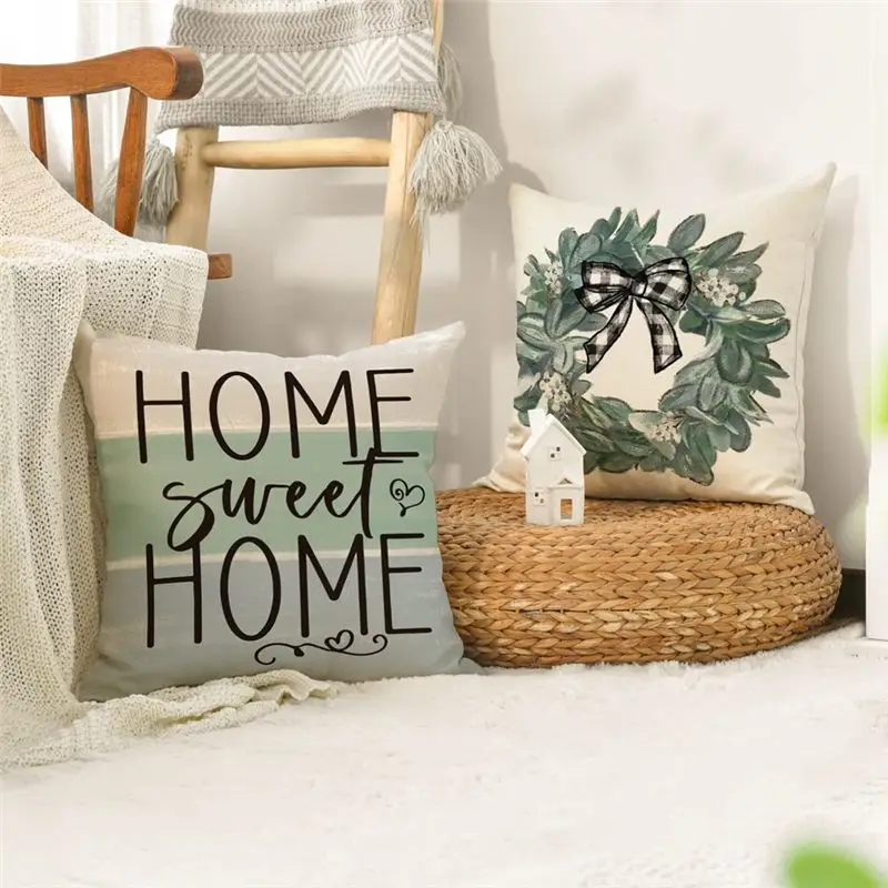 ABNQ Spring Pillow Covers 18 X 18 Set Of 4, Spring Decorations, Eucalyptus Farmhouse Throw Pillow Cushion Case for Couch
