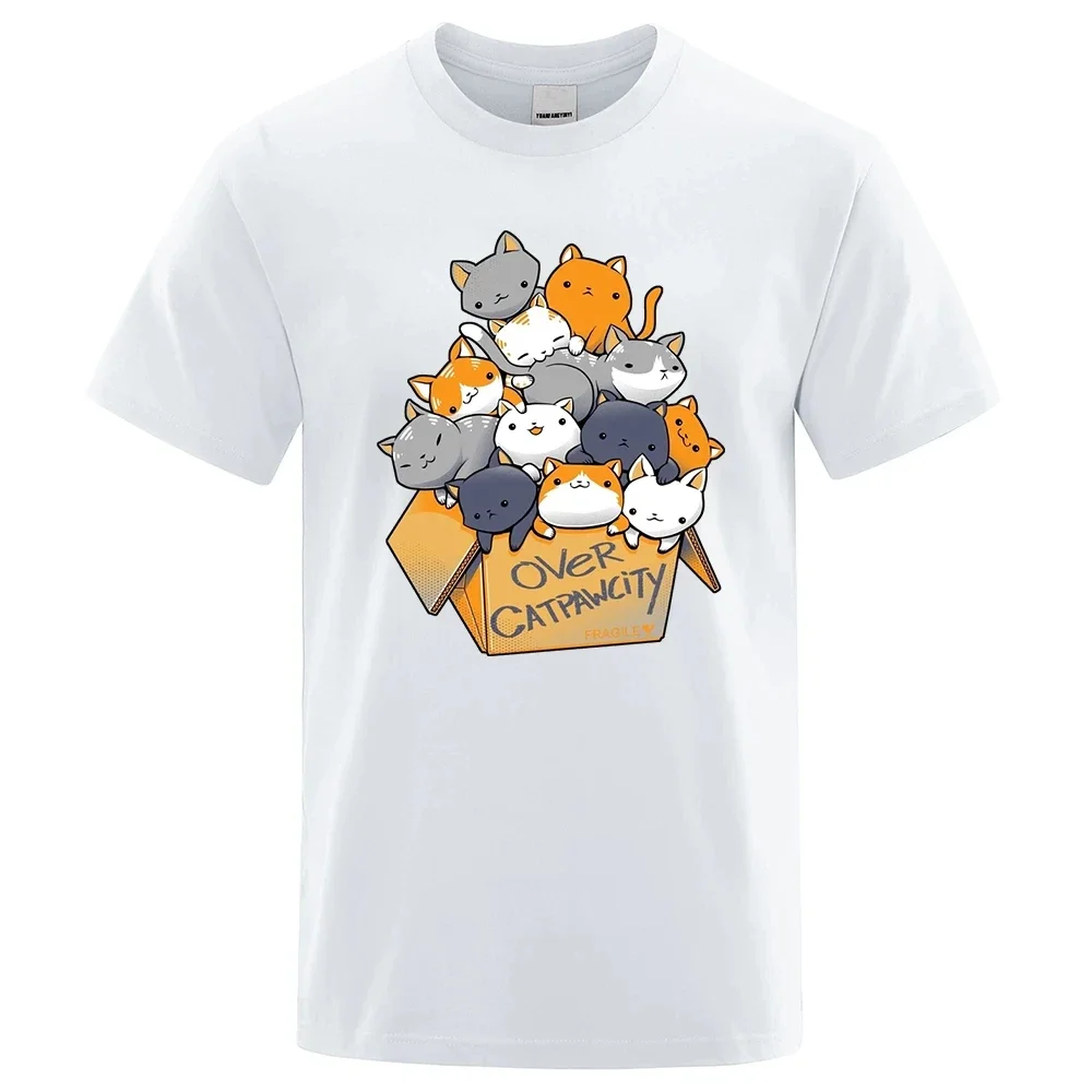 Many Cats Gathered In Personality Print T Shirts Men Oversize Casual Tee Clothes Sweat Summer Cotton T Shirt Short Sleeve