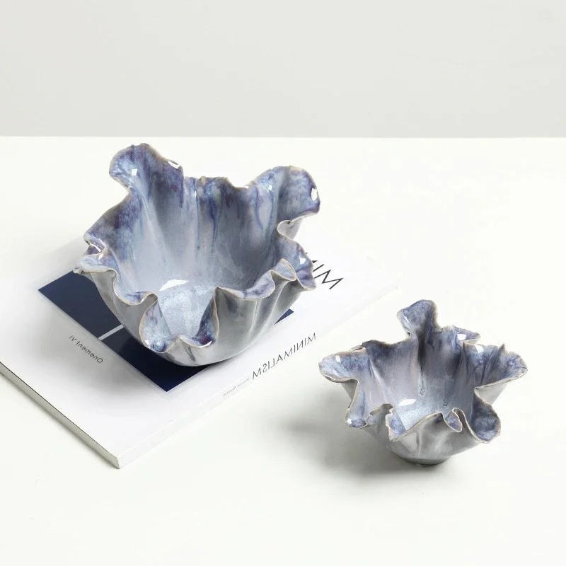 Creative Lily Flower Ceramic Fruit Bowl Pot Handmade Petal Flower Pot Desktop Storage Container Flower Vase Home Decoration
