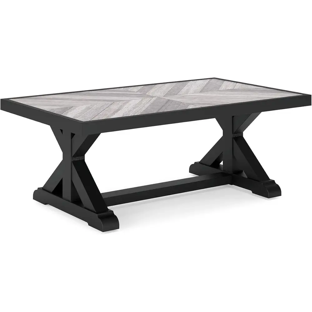 

Weatherproof Rust-Resistant Outdoor Coffee Table with Porcelain Top, Black & Light Gray