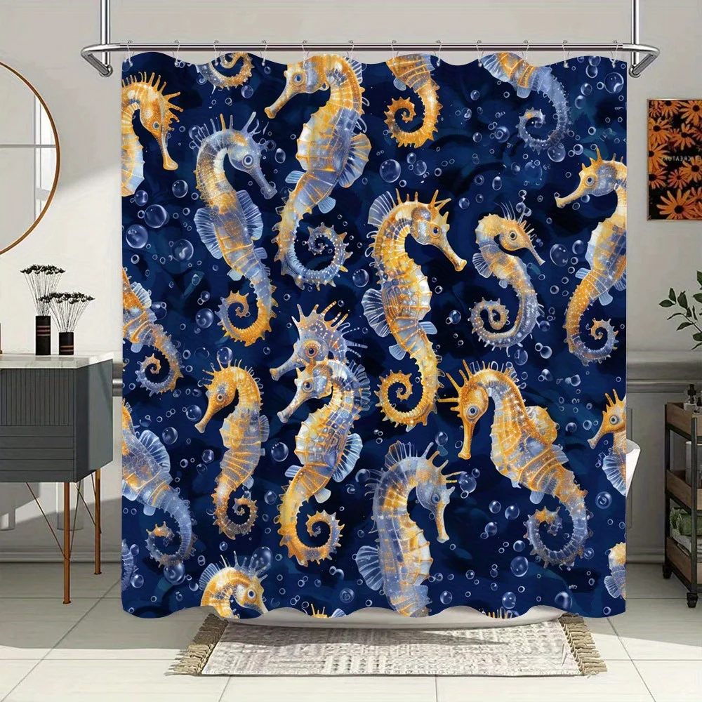 

Vibrant Seahorse Shower Curtain - Whimsical Underwater Theme, Polyester Fabric, 12 Hooks, Bathroom & Patio Decor