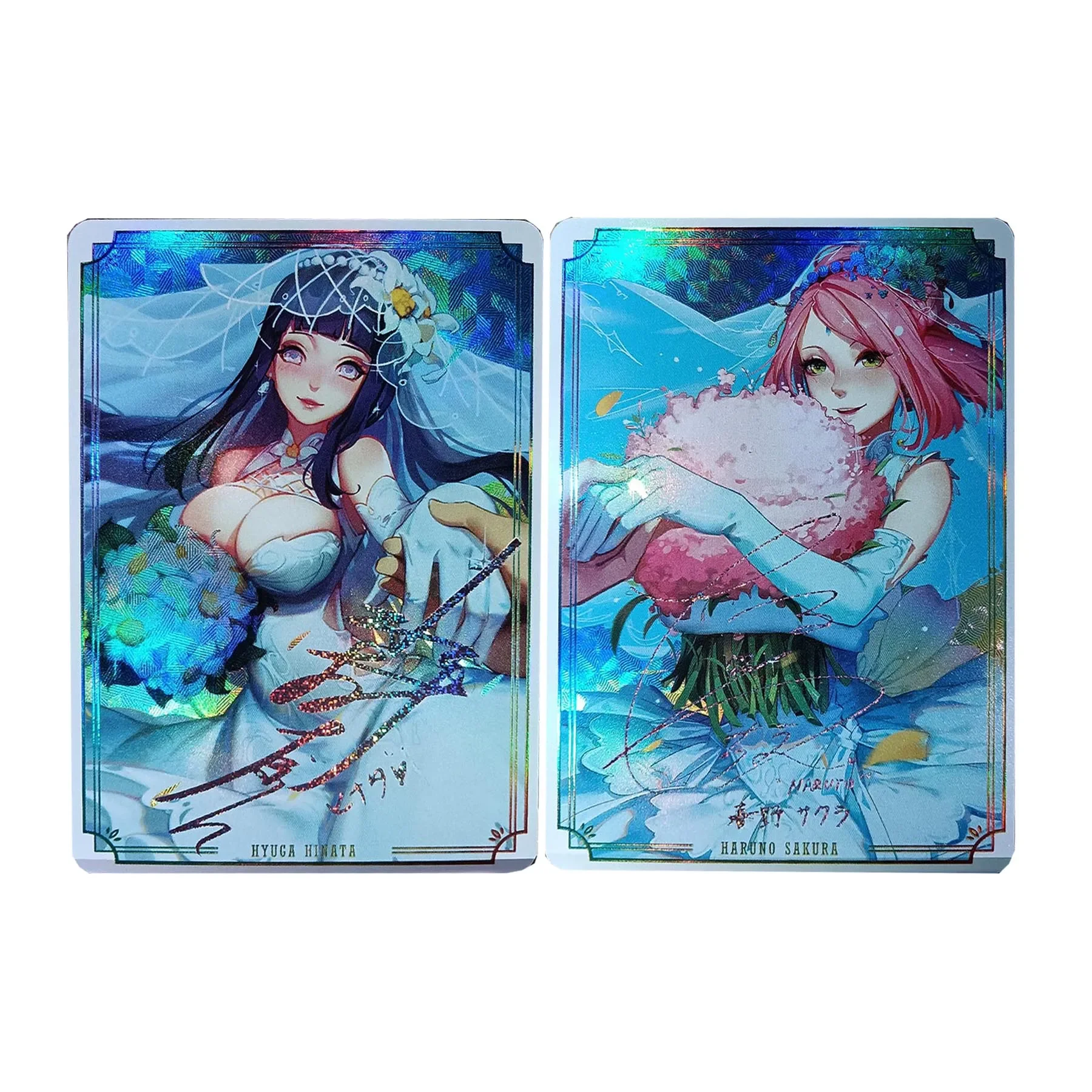 

2Pcs/set Diy Self Made Hyuga Hinata Haruno Sakura Wedding Dress Collection Card Pink Hot Stamping Refraction Flash Anime Card