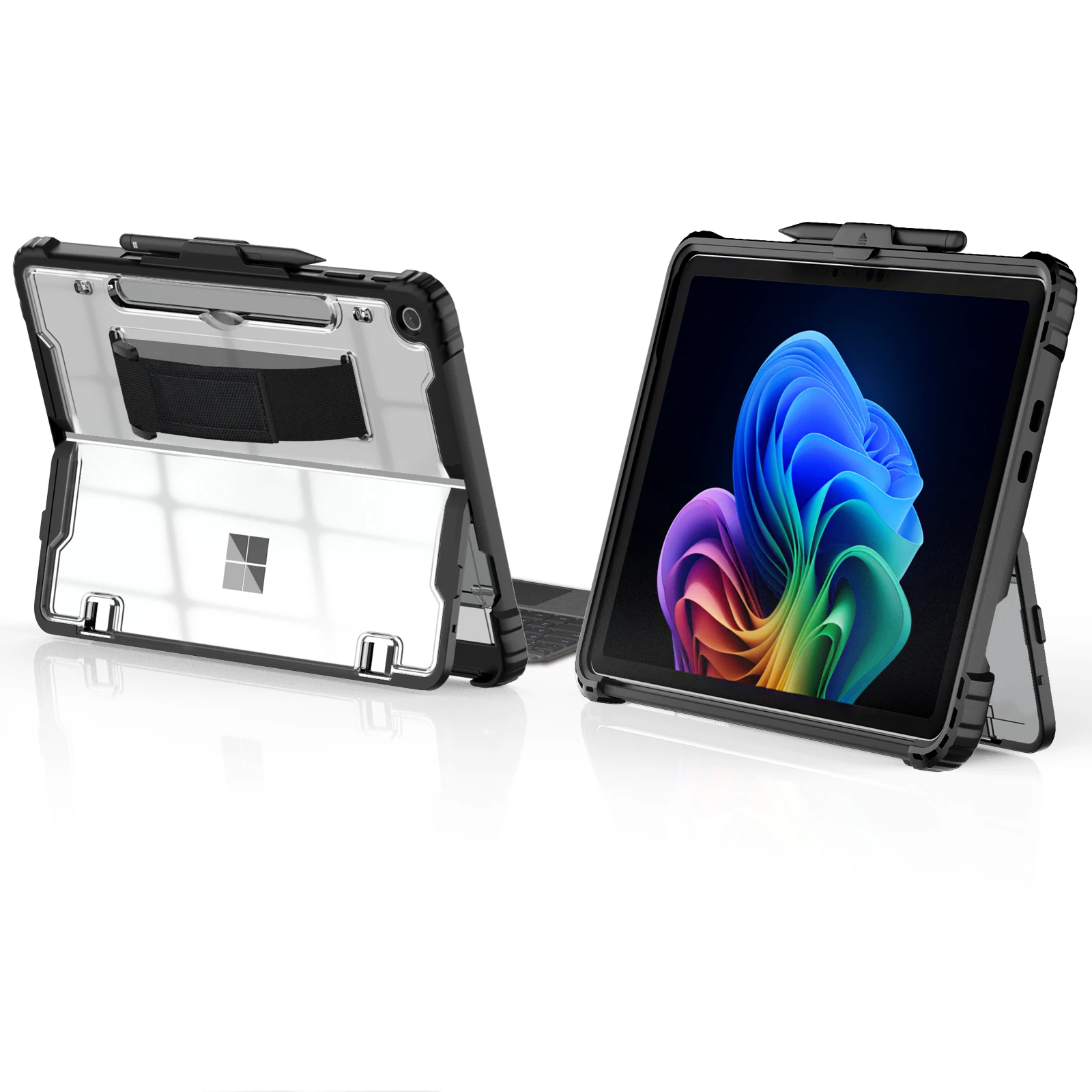 Case for Microsoft Surface Pro 12'2025 with Pen Holder,Rugged Clear Back Protective Cover with Removable Hand Strap,Freely Adjut