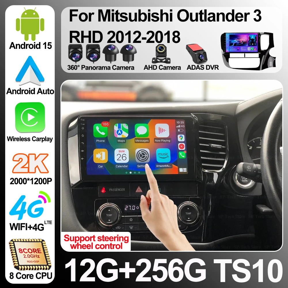 Android 16 para Mitsubishi Outlander 3 RHD 2012-2018, Rádio de Carro com Carplay, Player Multimídia, GPS, Unidade Principal 2din, Wifi 5G