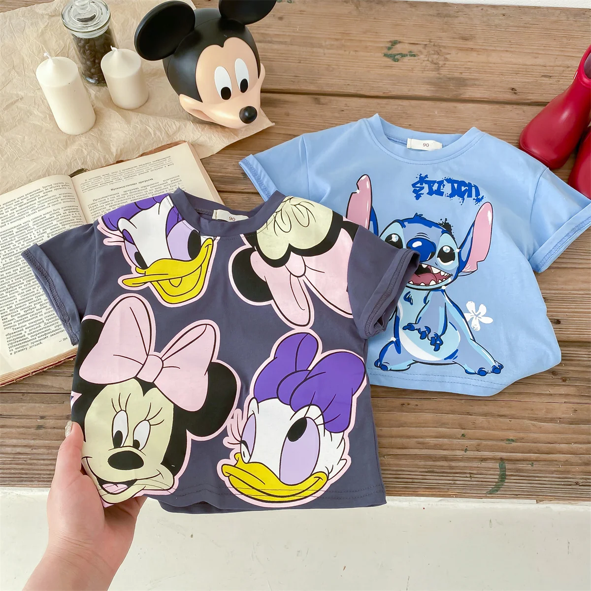 Cartoon Children's T-shirt Minnie Mouse Kids Clothing Summer Tees Tops Baby Girls Short-sleeved Disney Printed Tshirts 1-6 Age