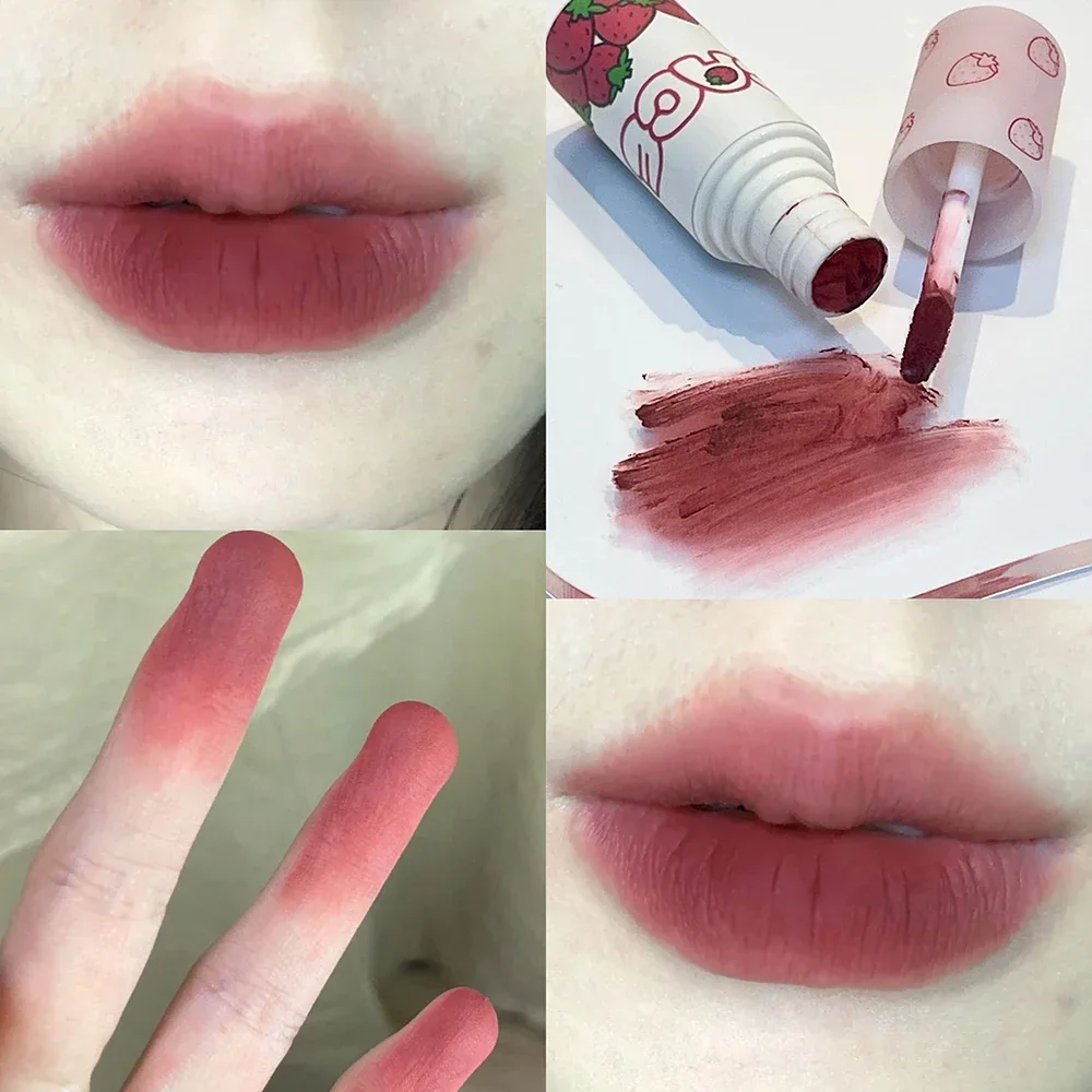 Heallor-pintalabios mate de terciopelo de arcilla de barro para labios de fresa encantadora, maquillaje impermeable, pigmento de tinte de labios rojo suave de larga duración, Glos de labios