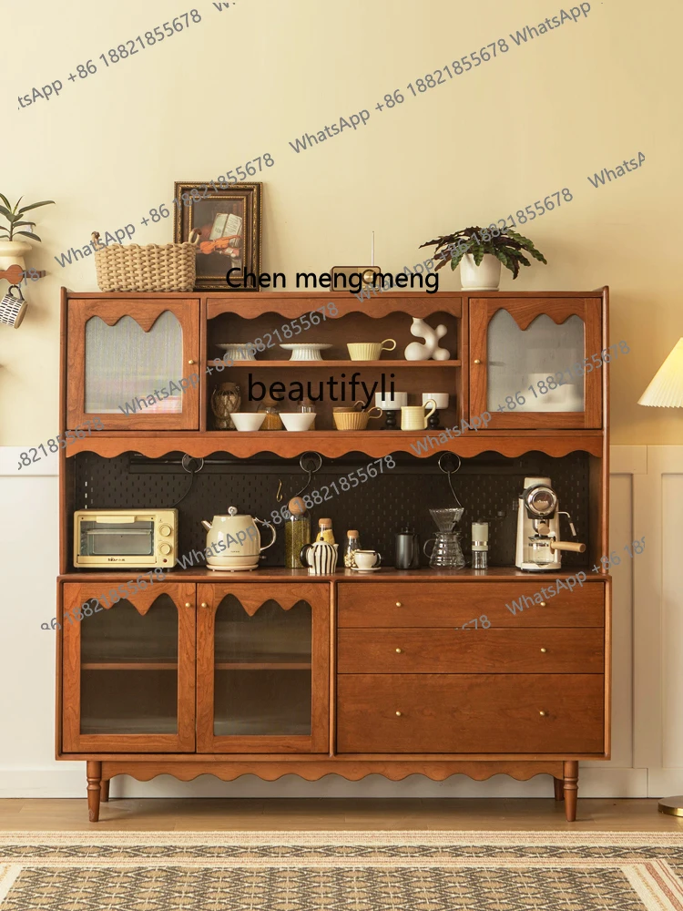 

French Retro Solid Wood Sideboard Mid-Ancient Simple Cherrywood Restaurant Display Tea Cabinet Storage Cabinet