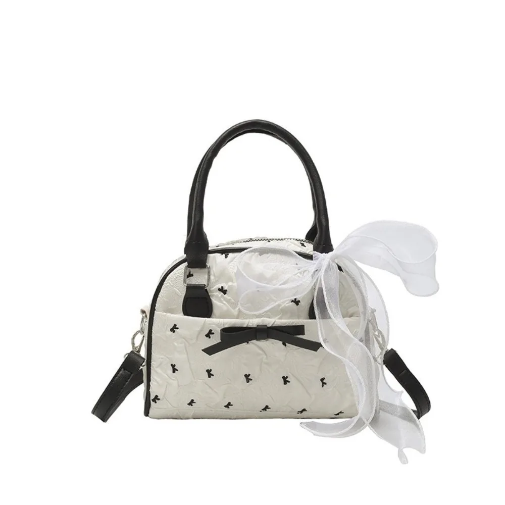 

Trendy Stylish Bow Bowling Bag Versatile Sweet Ribbons Shoulder Bag Small Leisure Women's Handbags Commuting