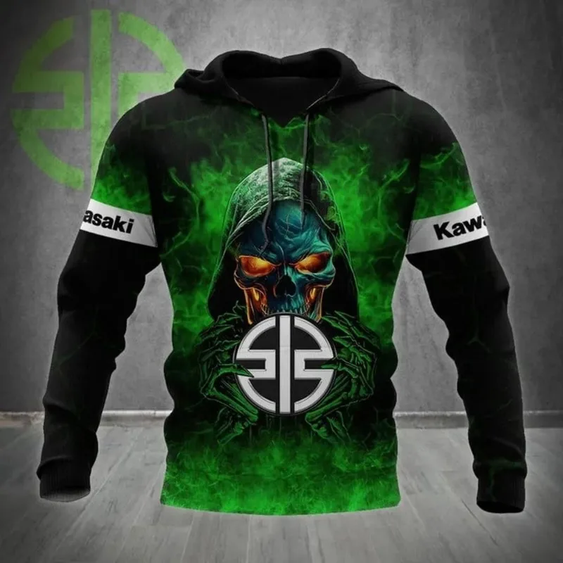 

Kawasaki Motorcycle Autumn Winter Mens Hooded Sweatshirt Round Neck Sports Sweater Outdoor Premium 3D Printing Best Selling High