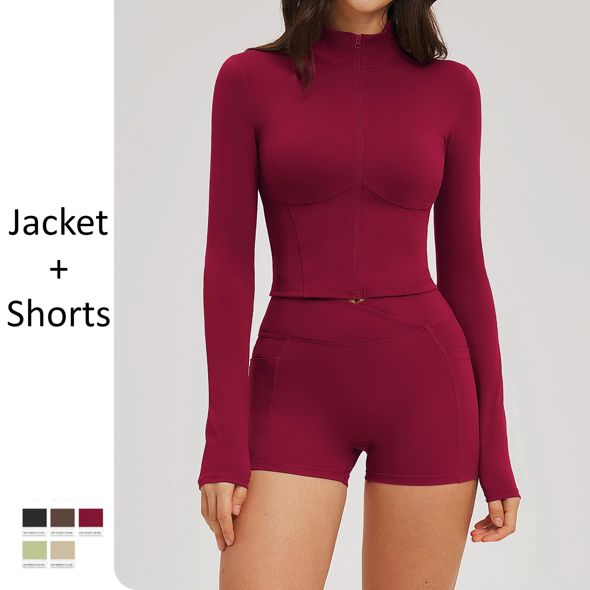Workout Gym Set Women Yoga Set Womens 2 Piece Sport Suit Zipper Jacket Shorts Ensemble Tracksuit for Fitness Pockets Short Pants
