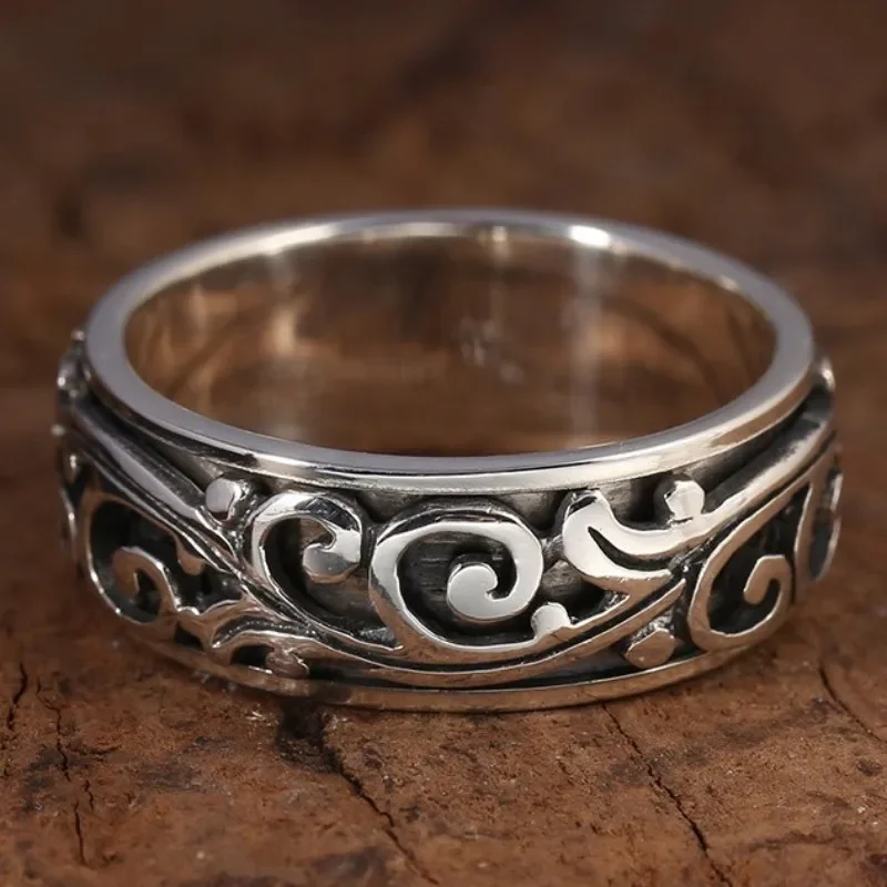 Sterling  Silver S925 Rings 2023 Fashion Classic Eternal Vine Pattern Rotatable Argentum Jewelry For Men Women