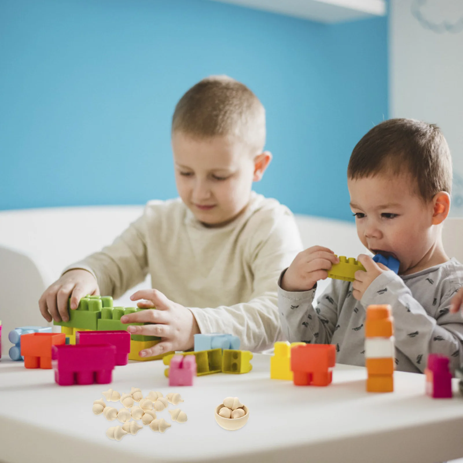 20 szt. Drewnianych Żołędzi do Sortowania, Niedokończony Zestaw Rękodzielniczy dla Dzieci, Ćwiczenie Liczenia, Aktywność Montessori, Nauka w Domu i Szkoły z Drewnianą Miską i Klockami