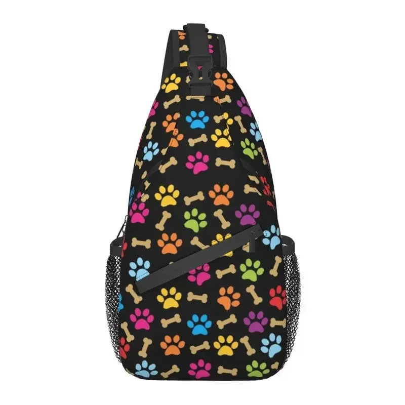 

Personalized Colorful Dog Paw Print Pattern Sling Bag Men Cool Shoulder Crossbody Chest Backpack Traveling Daypack