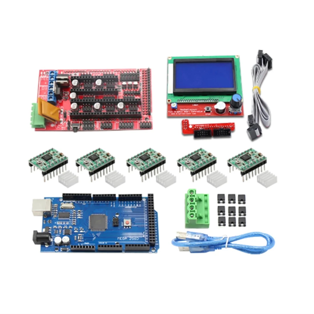 

3D Printer Kit Mega 2560 R3 + 1Pcs RAMPS 1.4 Controller + 5Pcs A4988 Stepper Driver Module RAMPS 1.4 2004 LCD Control