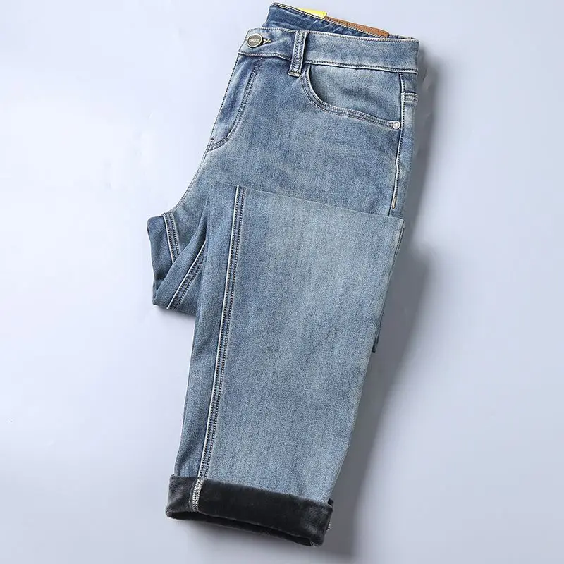 الخريف والشتاء أفخم الجينز الرجال ضئيلة مستقيم الراقية الفاخرة أزياء العلامة التجارية الرجعية عارضة سراويل أنيقة أزياء الرجال السراويل #5