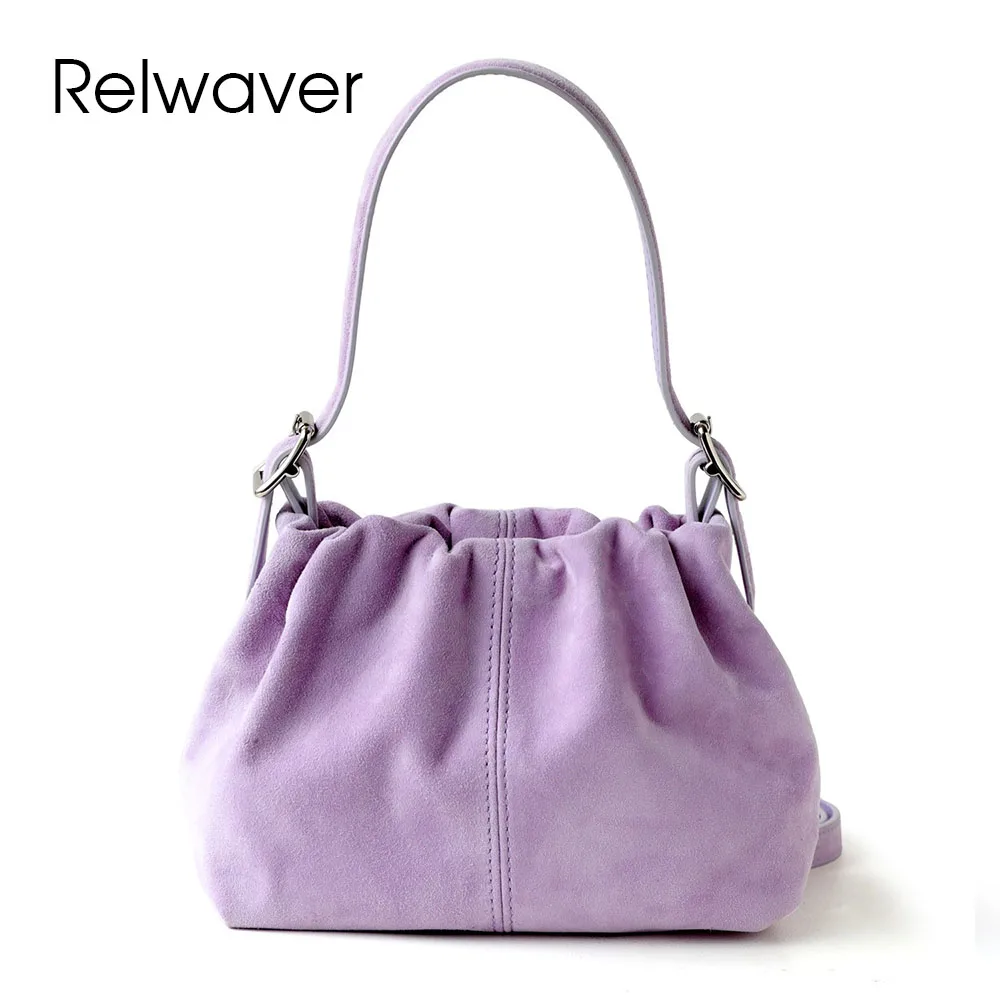 

Relwaver suede sheep skin mini bucket genuine leather shoulder bag 2025 autumn winter women crossbody bag party women hand bag