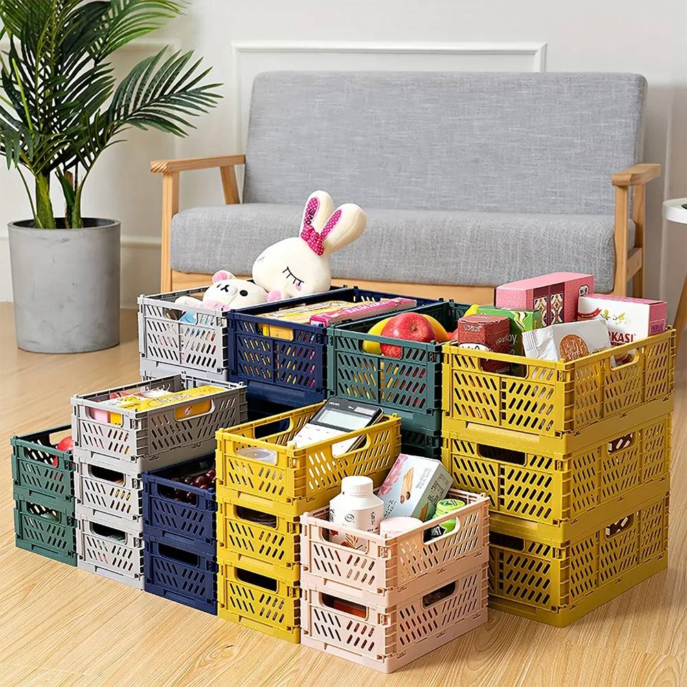 

Collapsible Crate Plastic Folding Storage Box Basket Utility Cosmetic Container Desktop Holder Home Use School Desk Storage Box