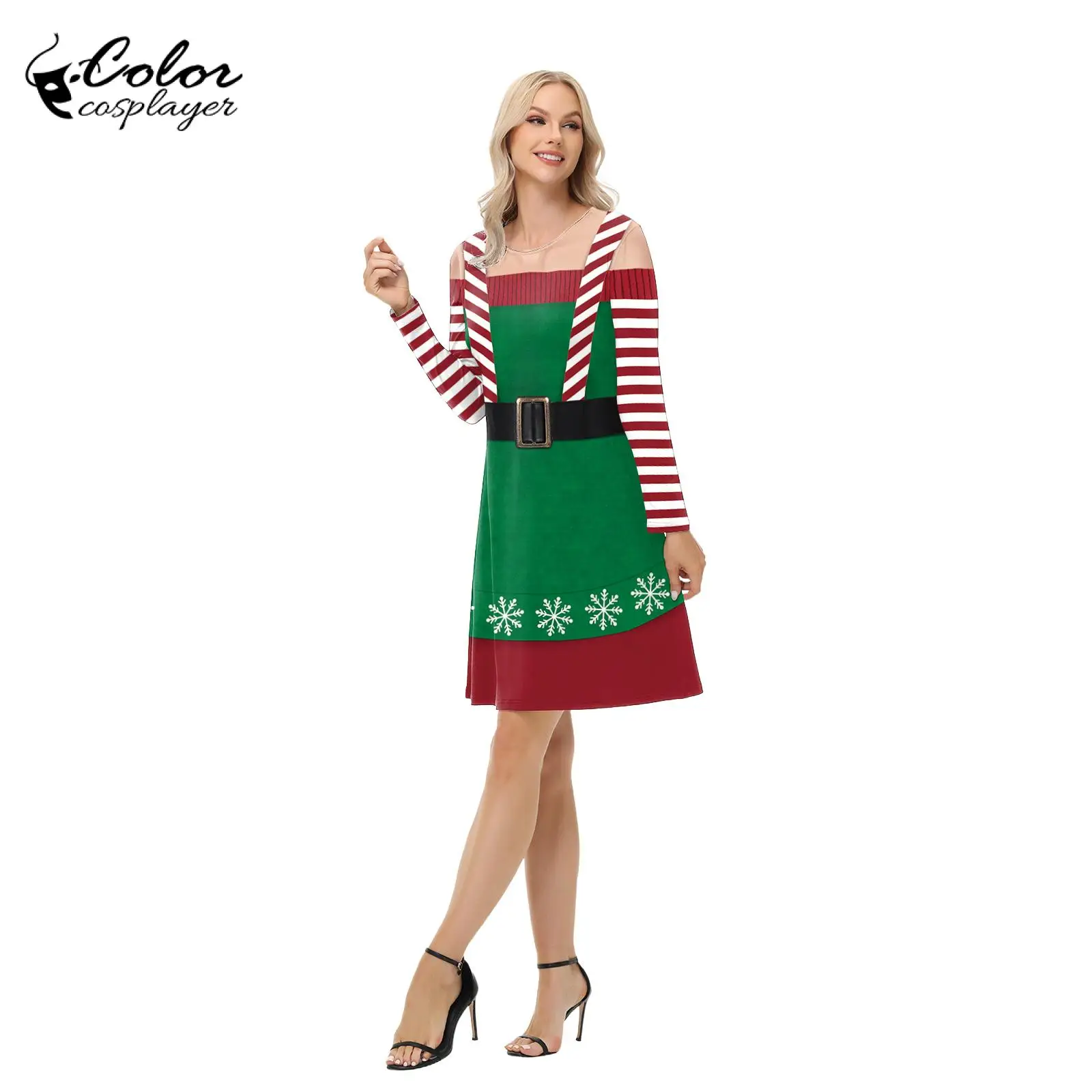 Color Cosplayer Green Dress Women Christmas Dress Gown Purim Cosplay Costume Elf Dress St. Patrick's Day Party Carnival Robe