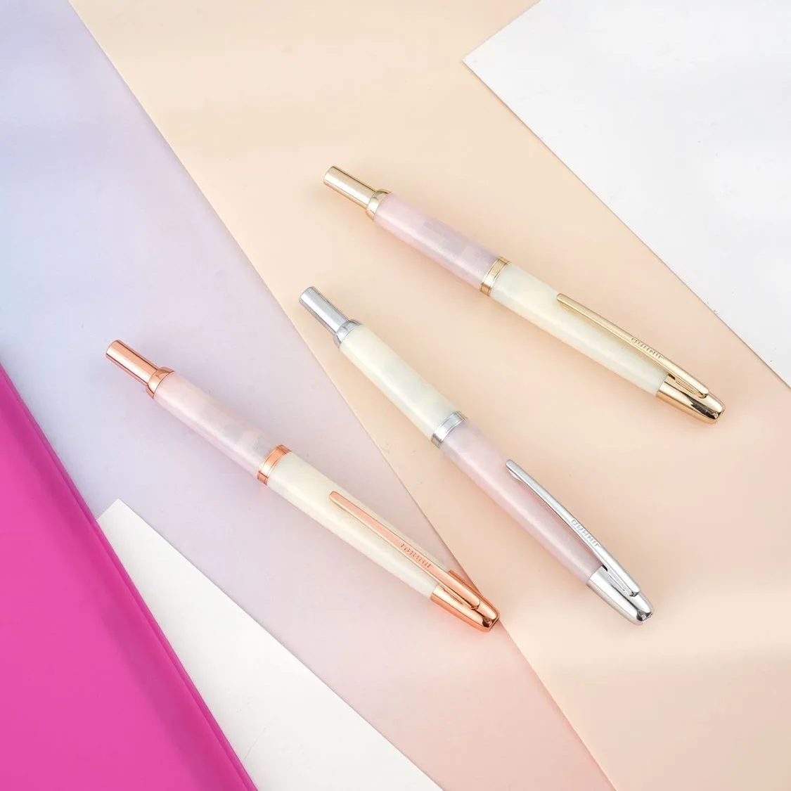 

Limited Color! JINHAO 20 Pink Gold Clip Resin Press Fountain Pen EF F Nib Ink Pen With Converter School Office Stationery Gift