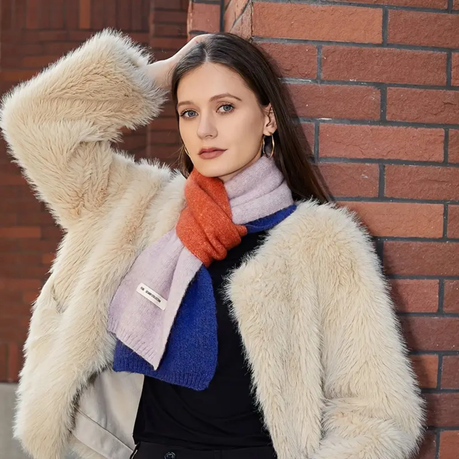 Stylish Winter Scarf for Women - Thick Fleece, Three-color Design, Elegant and Warm