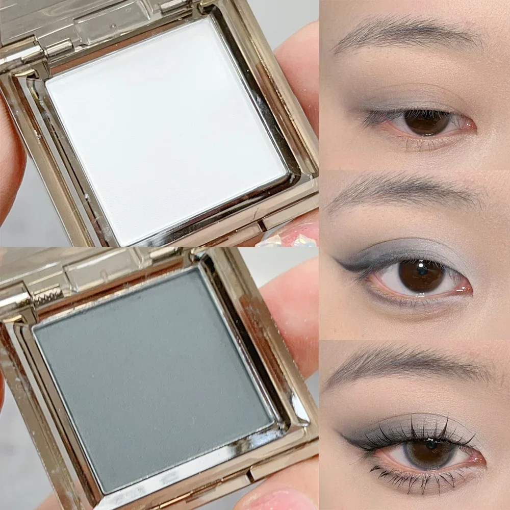 Paleta de sombra de ojos monocromática impermeable, maquillaje de ojos duradero negro ahumado, resaltador de brillo Natural, sombra de ojos blanca mate, Mujeres