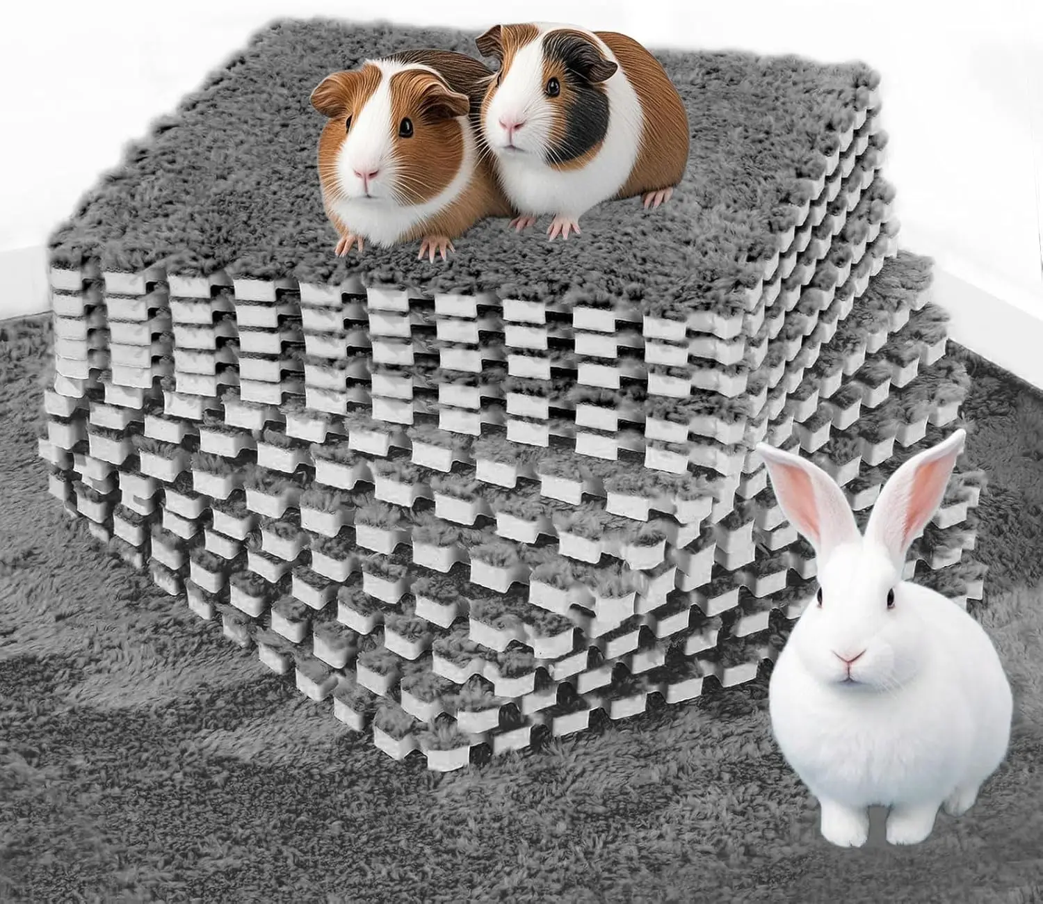 

12Pcs Guinea Pig Plush Pads Reusable Rabbit Sleeping Floor Mats with Edging Washable Guinea Fleece Cage Liner Soft Warm Bunny