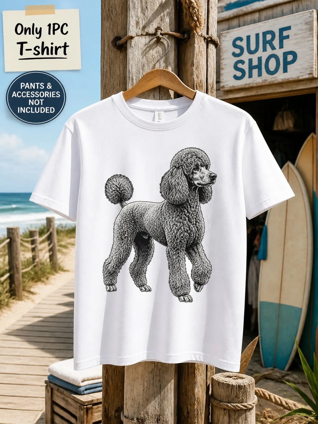 1pc Men'S Graphic T-Shirt Curly Poodle Dog Print Short Sleeve Crew Neck [Solely 1pc T-SHIRT]