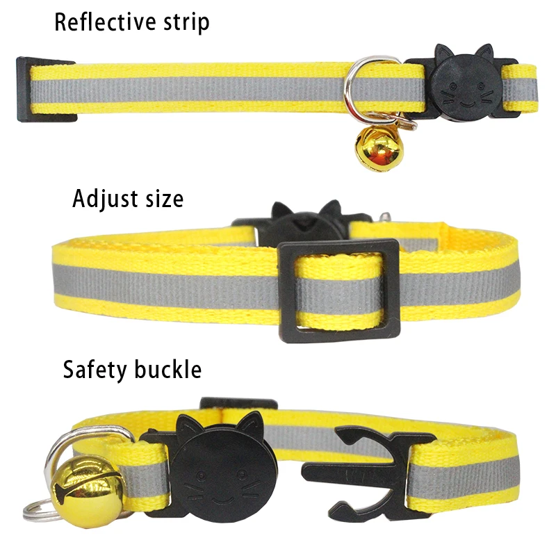 Custom Reflective Cat Collar Personalized ID Adjustable Safety Buckle with Bell Free Engraving Nylon Puppy Kittens Necklace