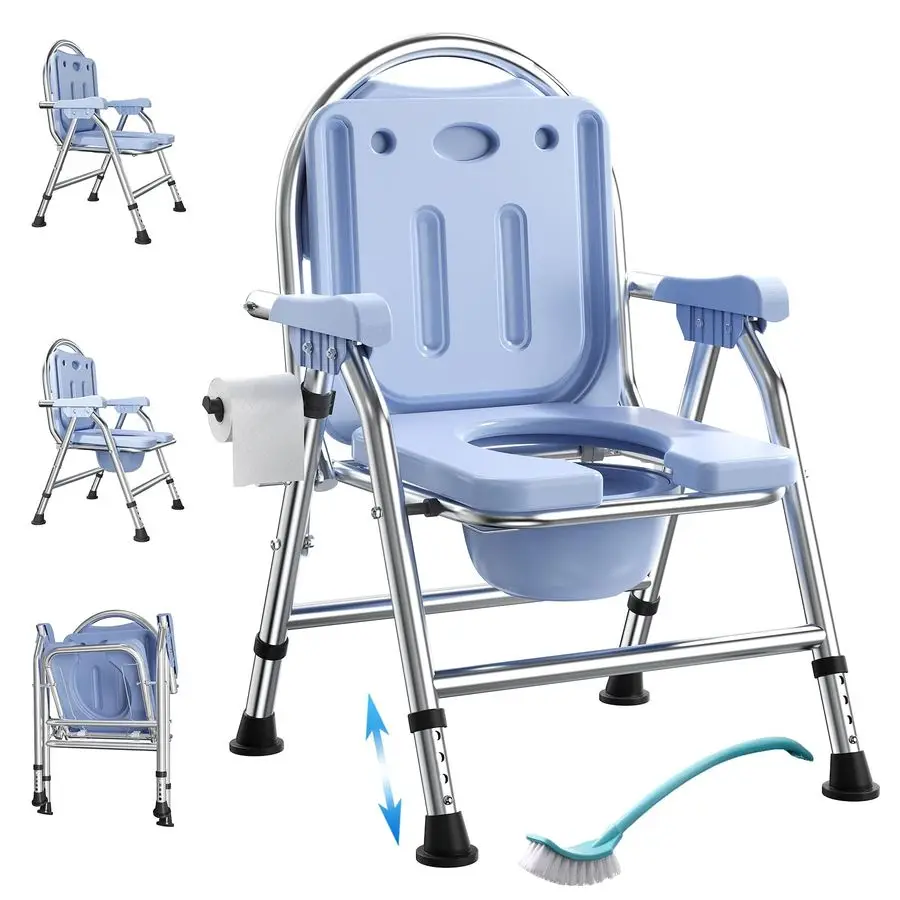 

В 1, складной прикроватный стул-комод для пожилых людей с подлокотниками и спинкой, сиденье для унитаза с регулируемой высотой и ручками, горшок для взрослых