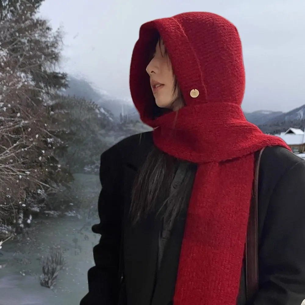 

New Knitted Hooded Caps for Women Winter Balaclava Hats Windproof Warm Unisex Scarf Cap One-piece Neck Collar Ski Beanie Cap