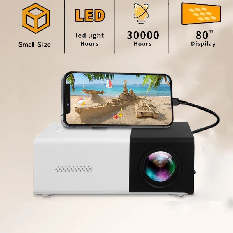 YG300 family bedroom, smart home theater, wall mounted projector with mobile phone connection, mini portable projector