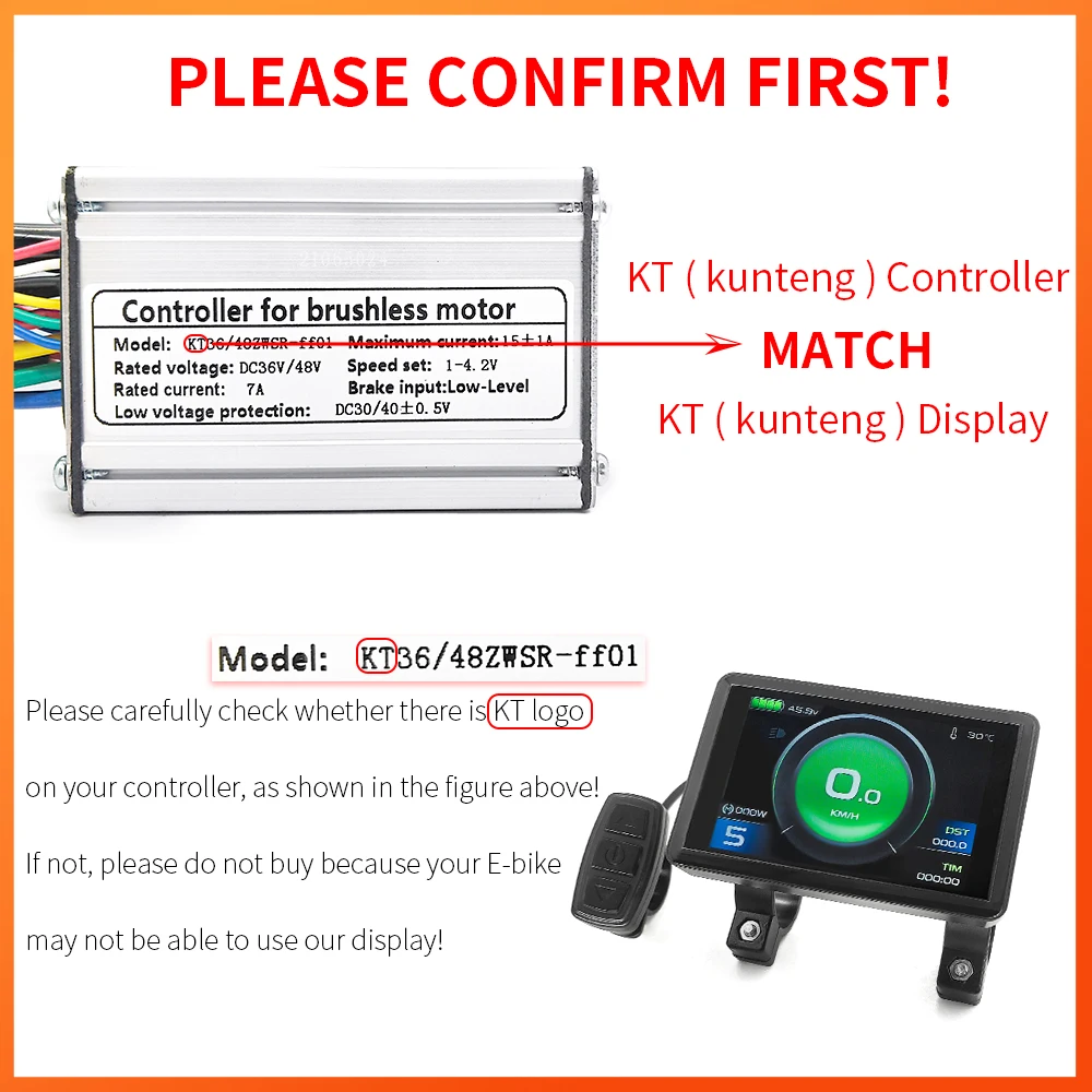 شاشة TFT للدراجة الكهربائية KunTeng TF02H بوظيفة USB | 24V/36V/48V | موصل Julet SM مقاوم للماء 5 دبابيس | قطعة غيار لمتحكم KT
