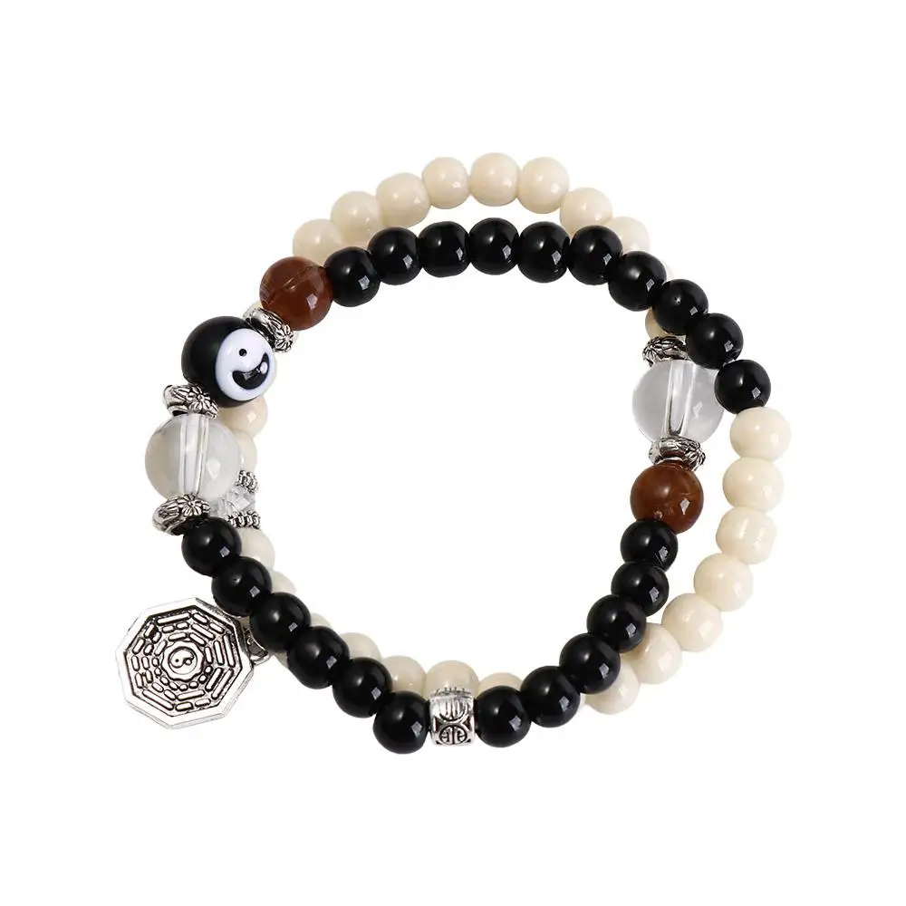 Elastic Tai Chi Yin Yang Couple Bracelets Chic Classic Ethnic Beaded Bangle Neo-Chinese Style Fashion Aesthetic Hand Chain